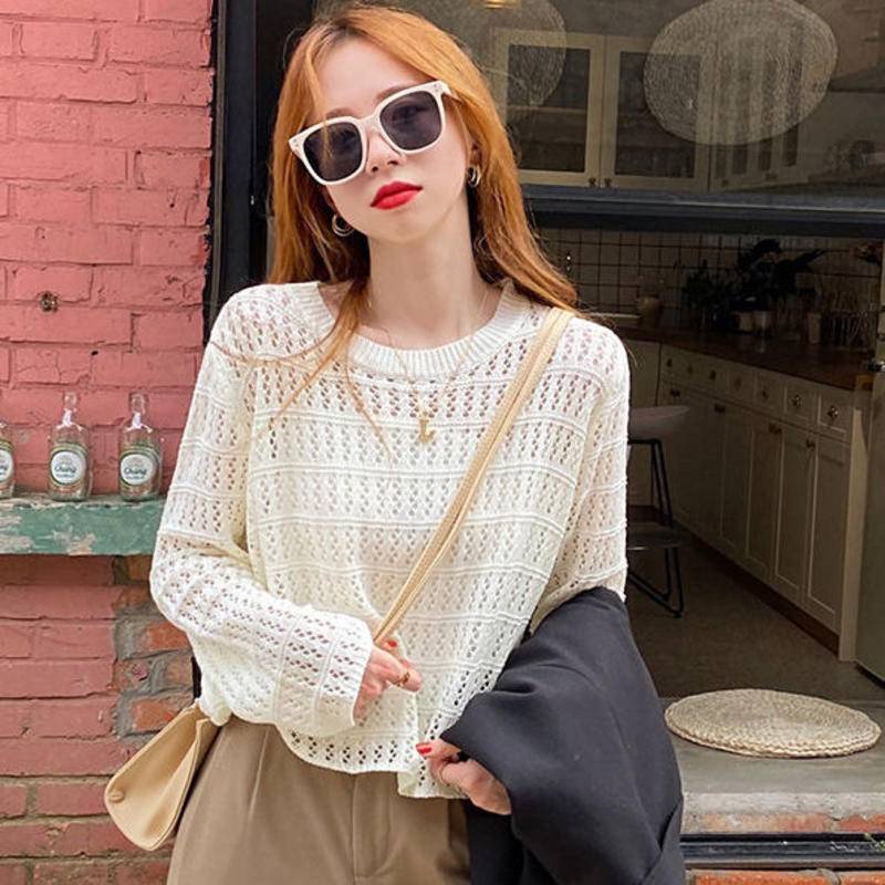 Áo Sweater Dệt Kim Mỏng Tay Dài Dáng Rộng Thời Trang Mùa Hè 2022 Mới