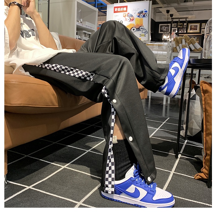 Quần ống rộng phối cúc đóng kẻ caro form unisex nam nữ mặc được, chất umi dày đẹp phong cách ulzzang Q031