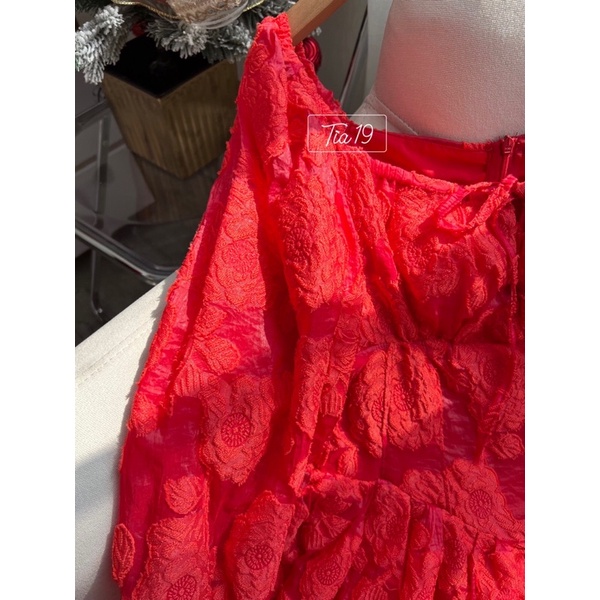Váy hoa đỏ dài tay PRINCESS Tia19. Đầm hoa đỏ dài tay