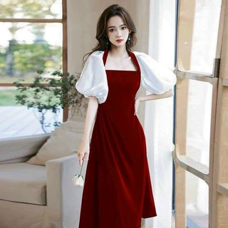 Đầm nhung xòe tay voan chân váy xòe siêu xinh