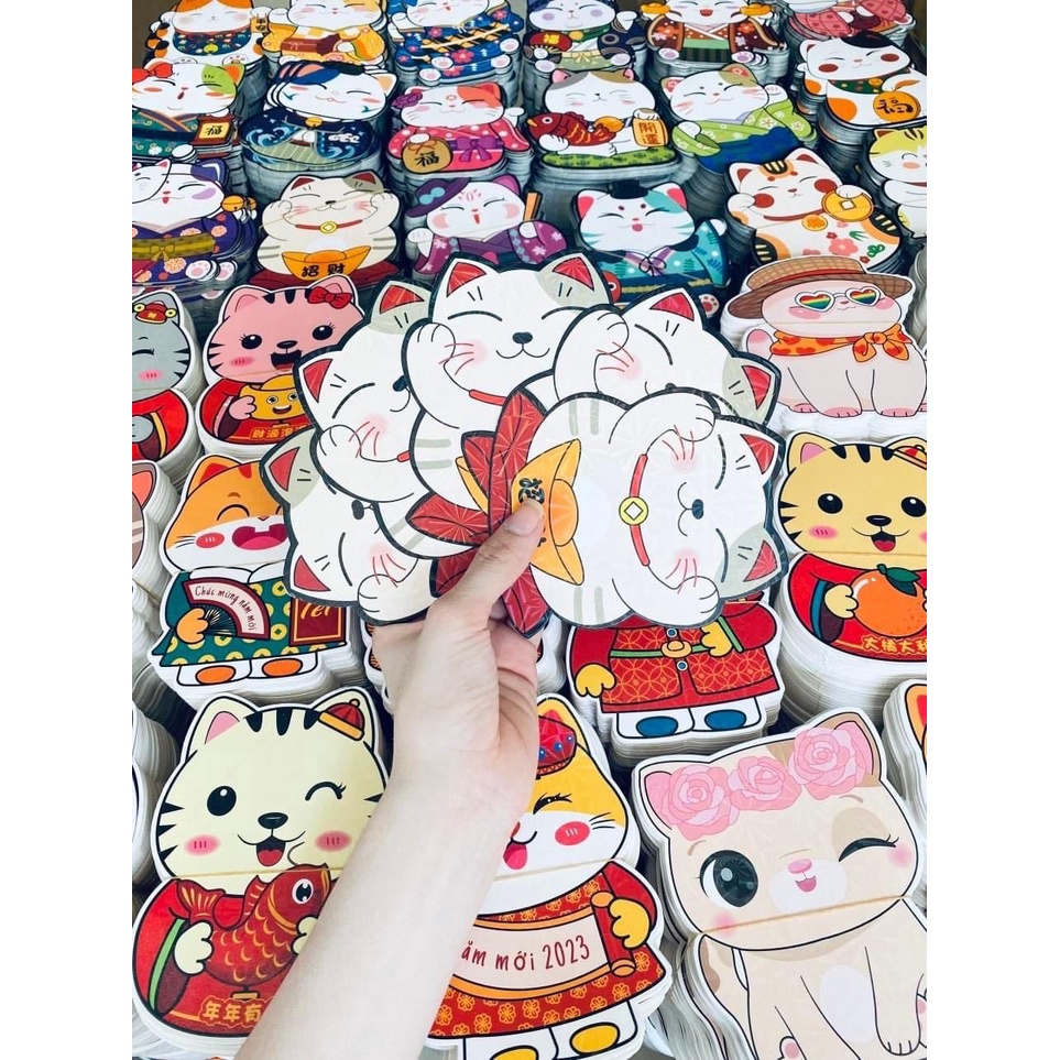 Bao lì xì tết 2023, bao lì xì thiết kế phong bì lì xì siêu dễ thương, chibi hoạt hình con mèo tết Quý Mão 2023