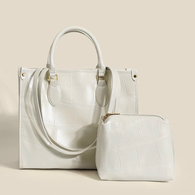 TNS -Túi tote form vuông công sở vừa laptop siêu  Shopping tote bag--tone trắng crocs sang