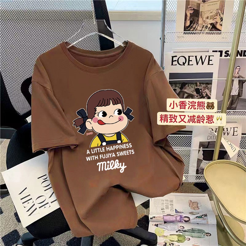 Áo thun FASHMILY 100% cotton tay ngắn cổ tròn dáng rộng phong cách thời trang Hàn Quốc hàng mới 2023