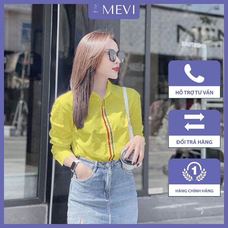 Áo sơ mi nam nữ, sơ mi vàng kẻ sọc đỏ mẫu quốc dân hottrend thời trang MEVI _A2104