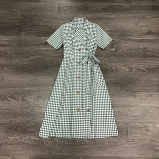 Đầm WAREH@USE caro nút to buộc eo