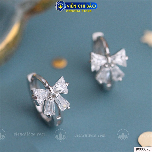 Bông tai nơ đá xi kim chất liệu bạc Thái 925 thời trang phụ kiện trang sức Viễn Chí Bảo B000073