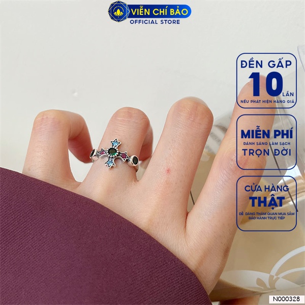 Nhẫn thập giá đa sắc chất liệu bạc Thái 925 thời trang phụ kiện trang sức nữ Viễn Chí Bảo N000328