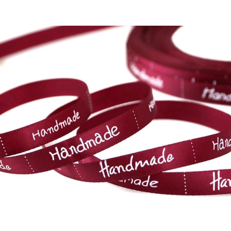 Cuộn 22 mét ruy băng lụa có chữ Handmade