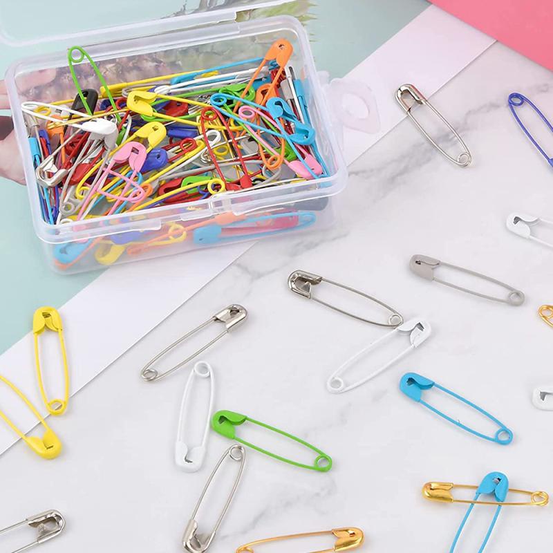 Set 100 Kim Băng An Toàn Bằng Kim Loại Nhiều Màu Sắc Kèm Hộp Đựng Cho Quần Áo DIY