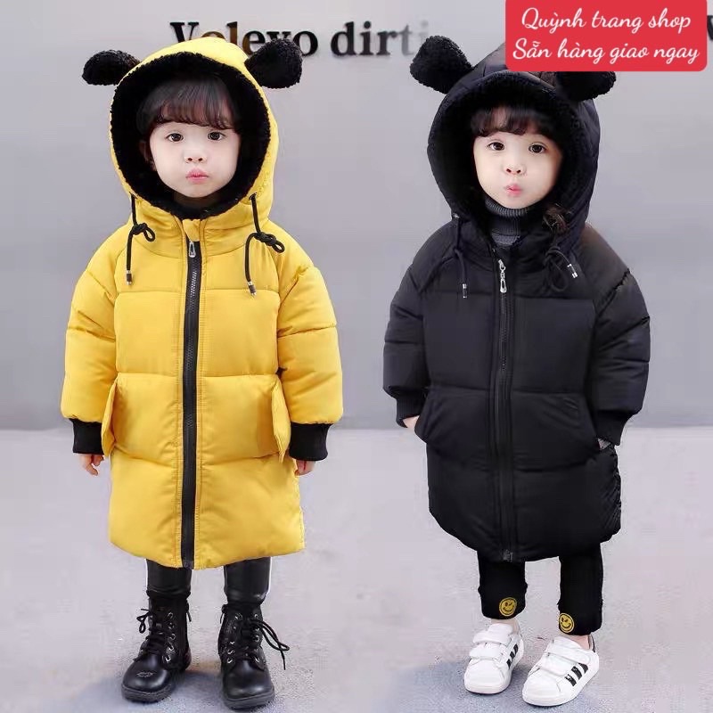 Sẵn hàng: áo khoác phao tai gấu dáng dài siêu đẹp cho bé trai và bé gái, hàng quảng châu kèm ảnh thật