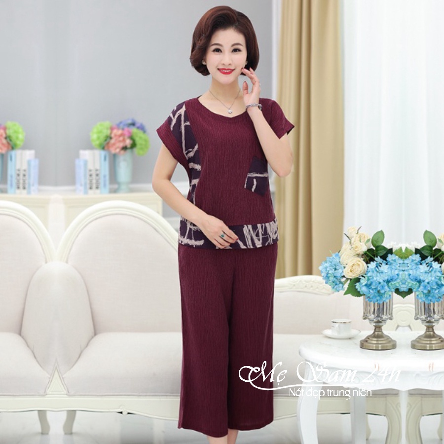 Đồ bộ đũi mặc nhà cho mẹ quần áo trung niên Mẹ Sam 24h chất liệu mềm mát form rộng thoải mái ĐBH.22