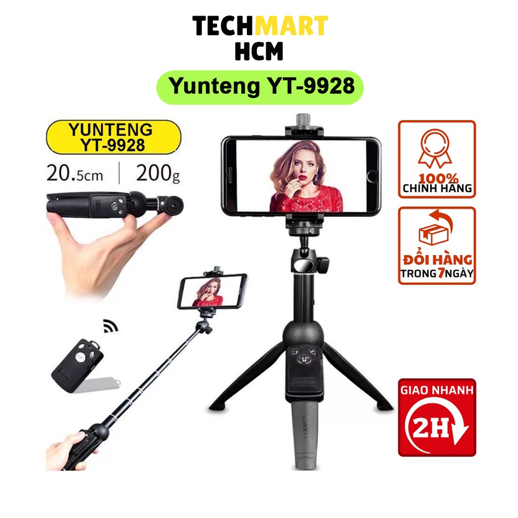 Gậy tự sướng kiêm tripod 3 chân cao cấp Yunteng YT-9928 kèm remote