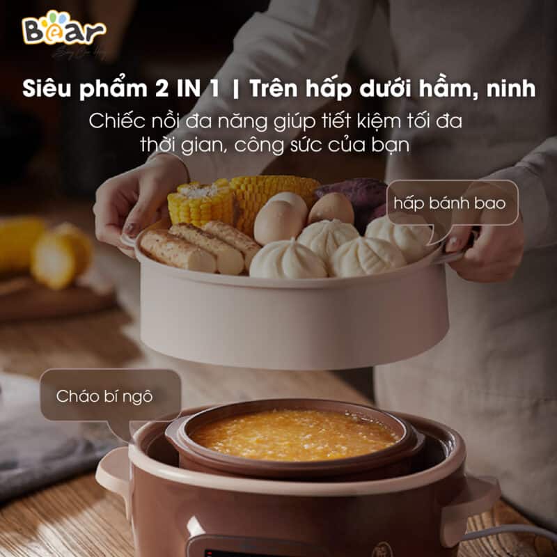 [Bear Chính Hãng] Nồi Nấu Chậm Thố Đất Tử Sa 2,5L DDZ-C25R6| Hàng Quốc Tế | Bảo hành 18 tháng