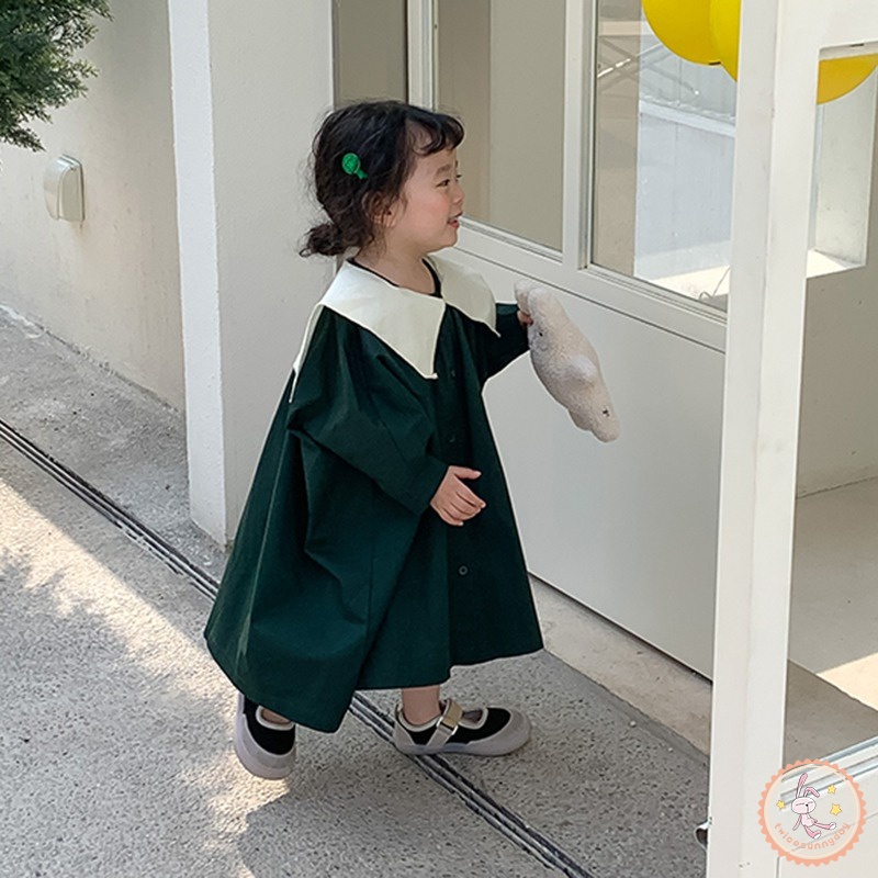 Đầm Công Chúa Tay Dài Phồng Cổ Bẻ Dành Cho Bé Gái