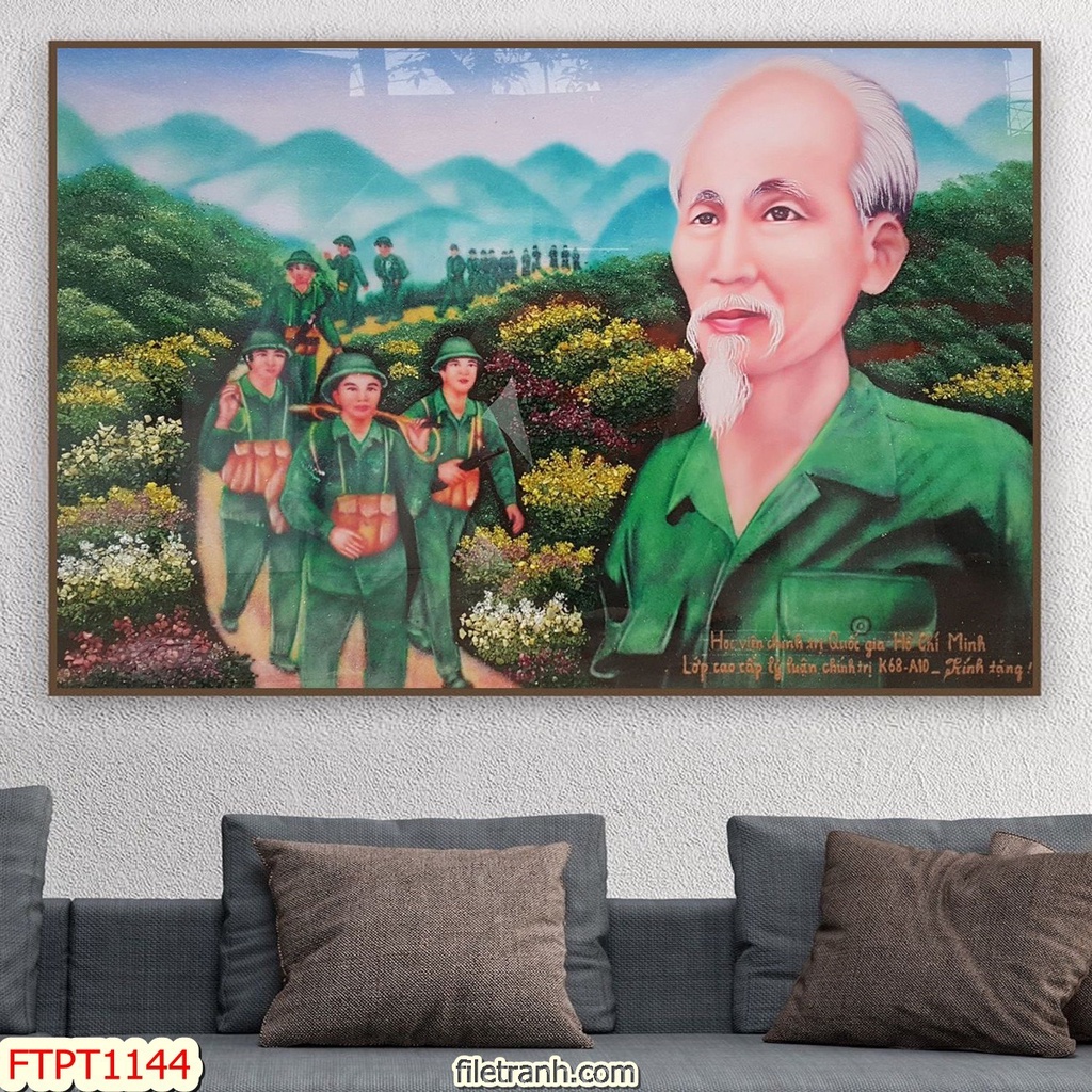 Tranh Treo Tường Ảnh Bác Hồ Kính Yêu - Bác Giáp /Treo Phòng Khách/Làm Việc/ Tranh Tráng Gương Bóng Đẹp