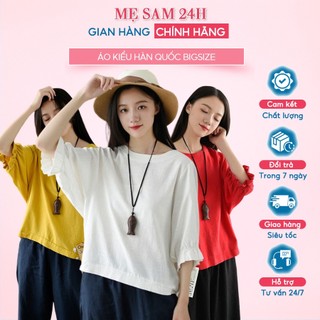 Áo kiểu nữ bigsize form rộng che khuyết điểm chất liệu đũi tơ mềm mát Mẹ Sam 24h AKH.45