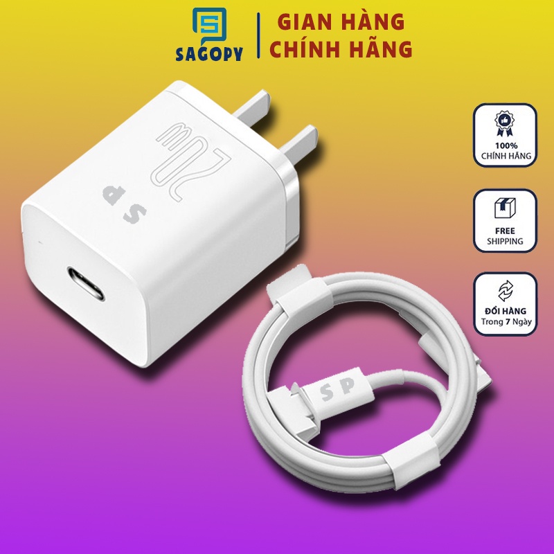Bộ sạc nhanh PD 20W S P (Củ +dây cáp) cho 7 8 8plus X XsMax 11 11 ProMax 12 12 ProMax 13 13 ProMax 14 Plus ProMax
