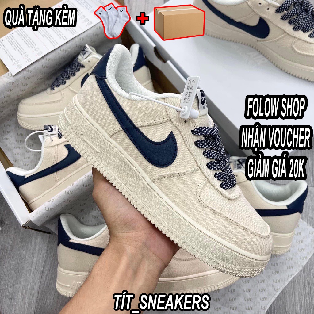 Giày Af1 Canvas Navy, Giày Air Focer 1 Vải, Màu Be Sữa Đủ Size Nam Nữ Basic Hot Trend 2023