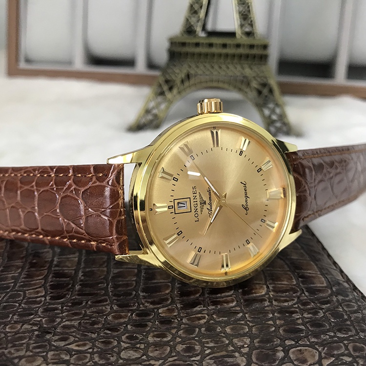 Đồng hồ Nam Longgines, đồng  hồ LG005 Dây da cao cấp, kim chôi Mặt Sapphire chống xước, chống nước thẻ bảo hành 12 tháng