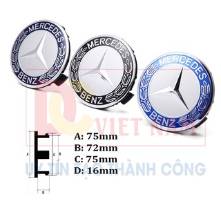Logo chụp mâm, ốp lazang bánh xe ô tô Mercedes Benz đường kính 75mm