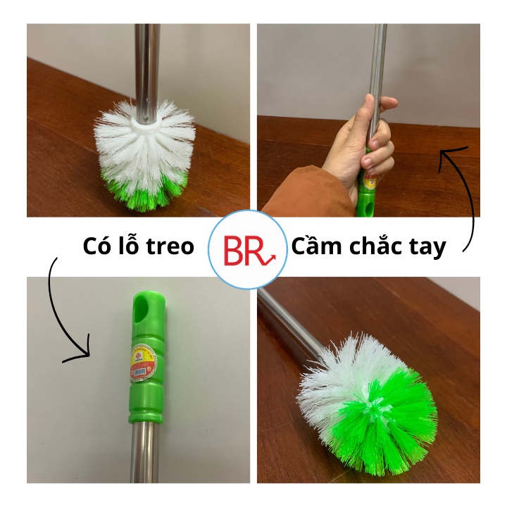Chổi cọ bồn cầu, nhà vệ sinh hình tròn Việt Nhật  – Cây cọ toilet inox sợi cước mềm mại, chà bay vết bẩn 01786