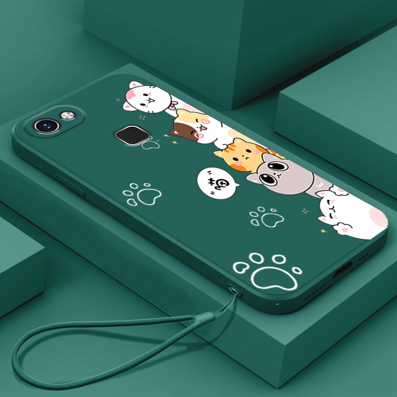 Ốp Điện Thoại Silicone Mềm Mịn Chống Va Đập In Hình Mèo Có Dây Đeo Cho VIVO V7 PLUS VIVO V7