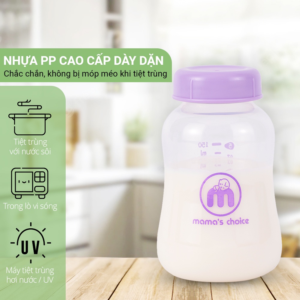 Bình trữ sữa 150ml, 240ml chính hãng Mama's Choice, Bình đựng sữa tương thích với máy hút sữa Medela, Unimom, Real Bubee