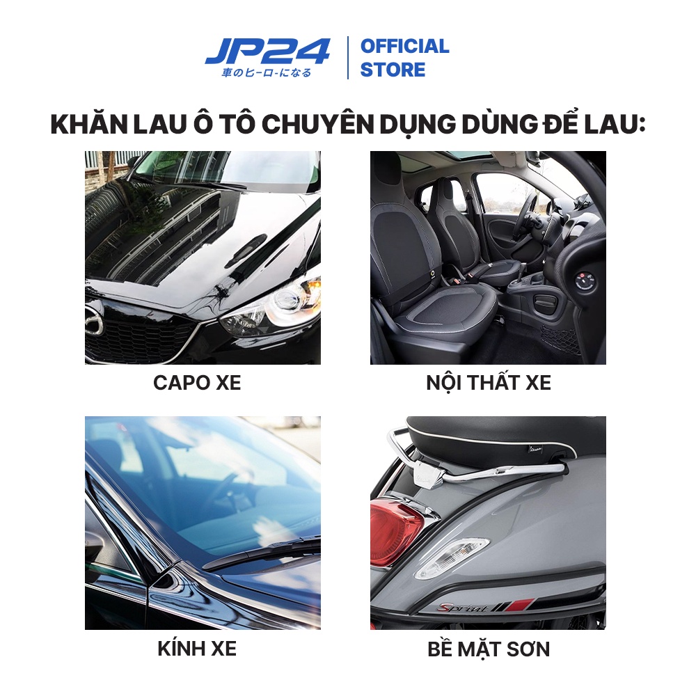 Khăn lau xe cao cấp JP24 chuyên dụng lau kính và nội thất, siêu mềm, siêu thấm hút, không để lại sợi vải