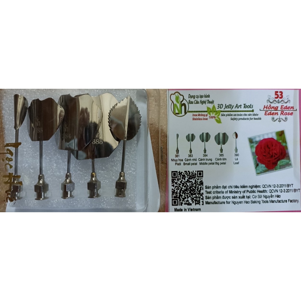 Kim làm thạch rau câu 3D inox 304 Ngọc Huệ hoa hồng Eden (bộ 5 kim số 53)