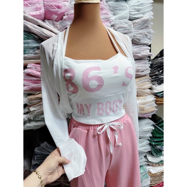 SET ÁO 2 DÂY kèm khoác, quần ống rộng 86’S UK alohashop91