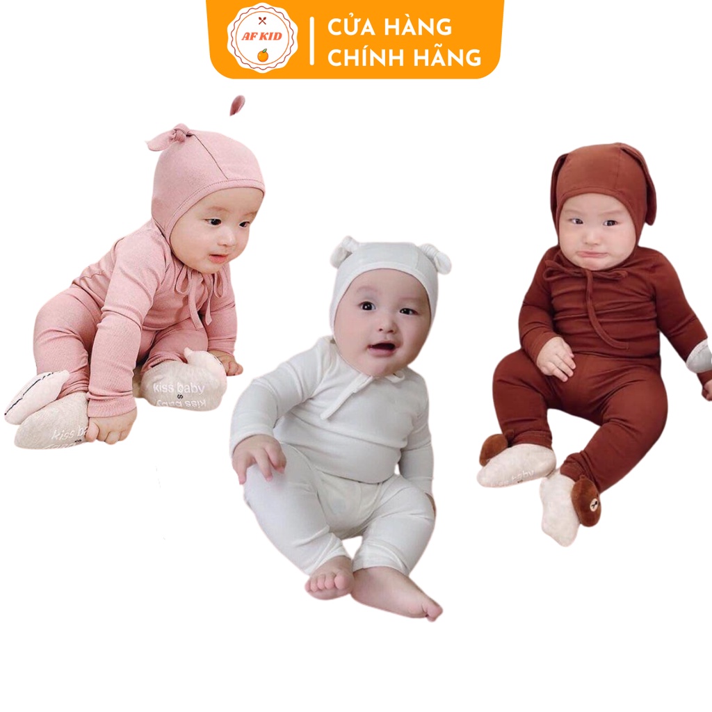 Bộ quần áo trẻ em 3-15kg thu đông dài tay AF KID cho bé kèm mũ tai thỏ siêu ấm cho bé trai bé gái, co giãn và mềm mịn