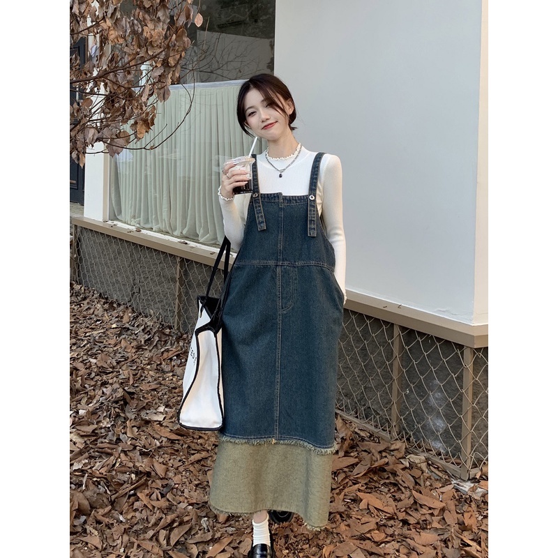 Váy Yếm Jean Dáng Dài Phối 2 Màu Tiểu Thư Mẫu Mới Mùa Đông Taobaotrend.Hn