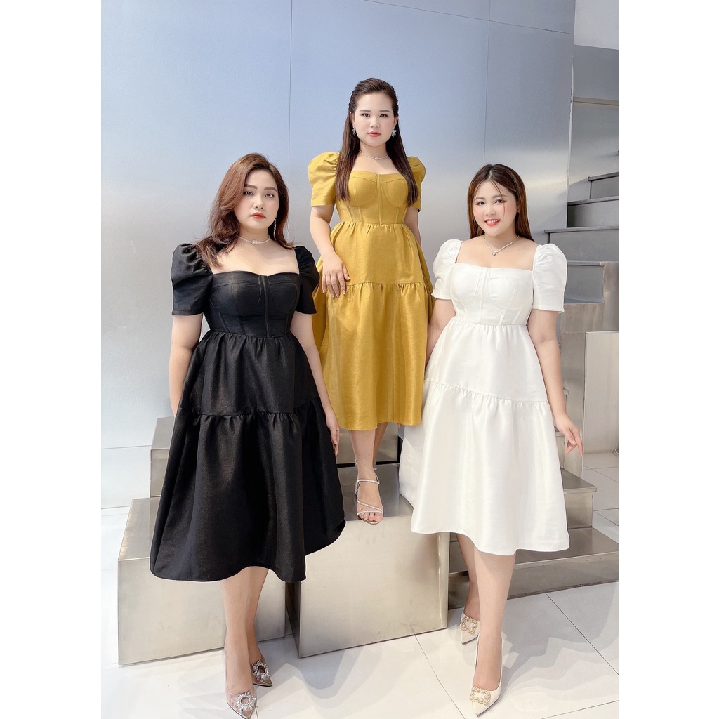 Đầm Bigsize Nữ , Đầm Dự Tiệc Thiết Kế Độc Quyền , Chất Tafta Cao Cấp , Che Khuyết Điểm Cho Người Béo 50-90kg