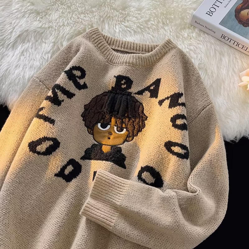 Áo Khoác Sweater Dệt Kim Thêu Số Nhỏ Kiểu Hip-Hop Mỹ Đường Phố Thu Đông Cho Nam