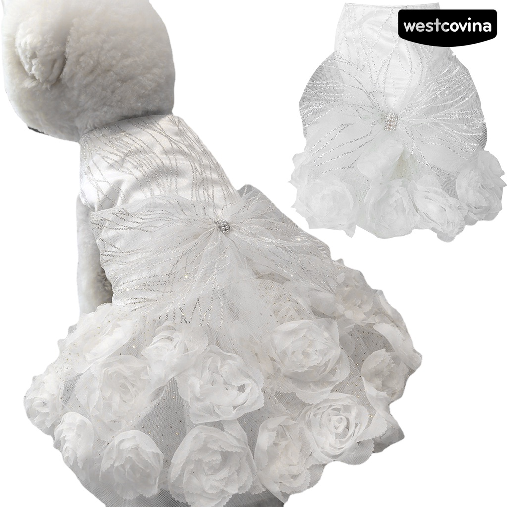 [COD]♘Đầm Thắt Nơ Bướm Trắng Ba Chiều Bằng Polyester Sáng Bóng Thoải Mái Thời Trang Dành Cho Cún Cưng