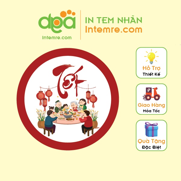 Sẳn Tem Nhãn Giấy Xi Măng Kraft - Decal Dán Intemre.com - Tết Hình Tròn Kt: 4cm