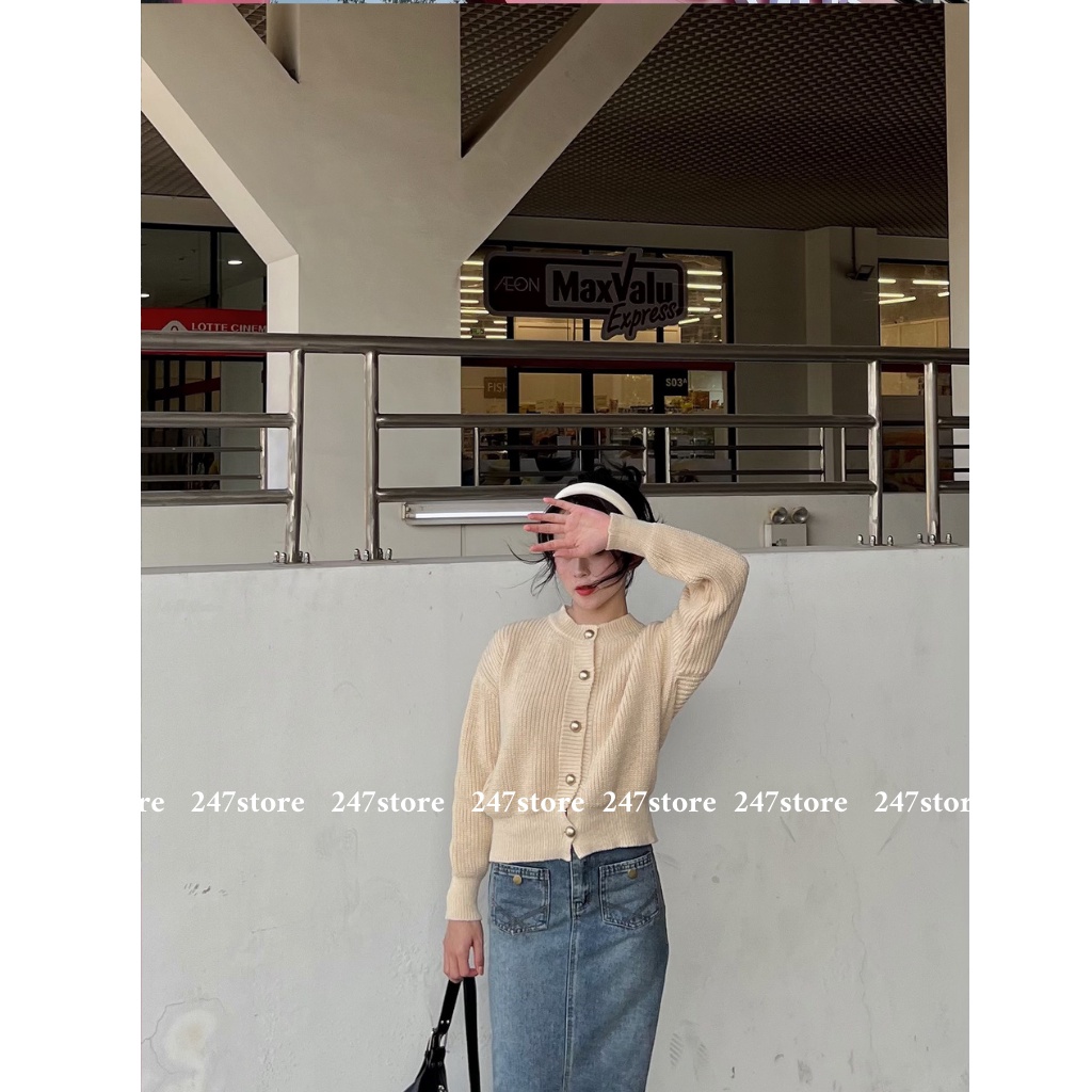 Áo len cardigan trơn form rộng cúc đồng mã Cardigankhuyvang6655_P13k24