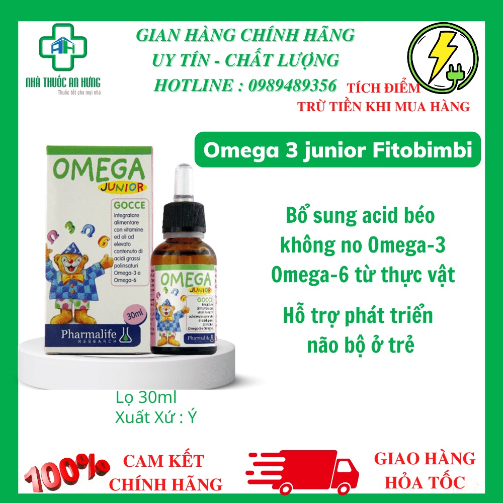 Bổ Sung Omega Cho Bé FITOBIMBI OMEGA JUNIOR _ Giúp Trẻ Thông Minh, Phát Triển Trí Não, Tốt Cho Mắt _ Lọ 30ml