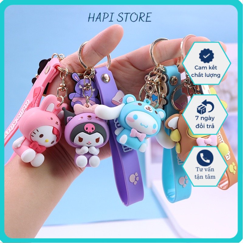 Móc khóa thỏ Kuromi, thỏ My Melody, thỏ Cinnamoroll, mèo Hello Kitty, hải cẩu Pompompurin dễ thương móc chìa khoá xe máy
