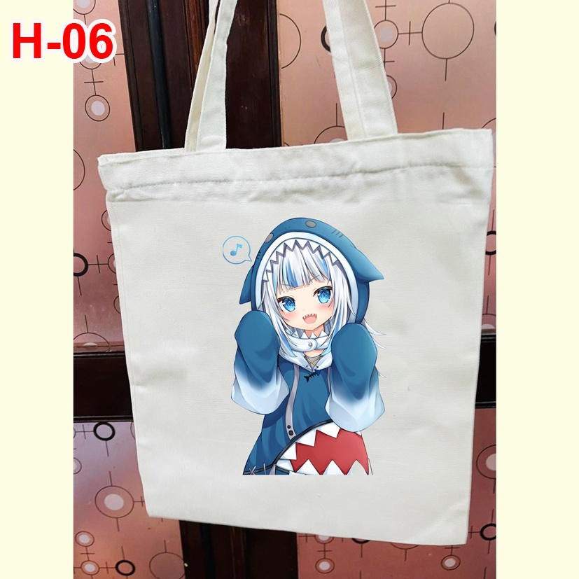 Túi vải tote anime  Hololive Gawr Gura, túi vải canvas anime  Hololive Gawr Gura và in hình theo yêu cầu