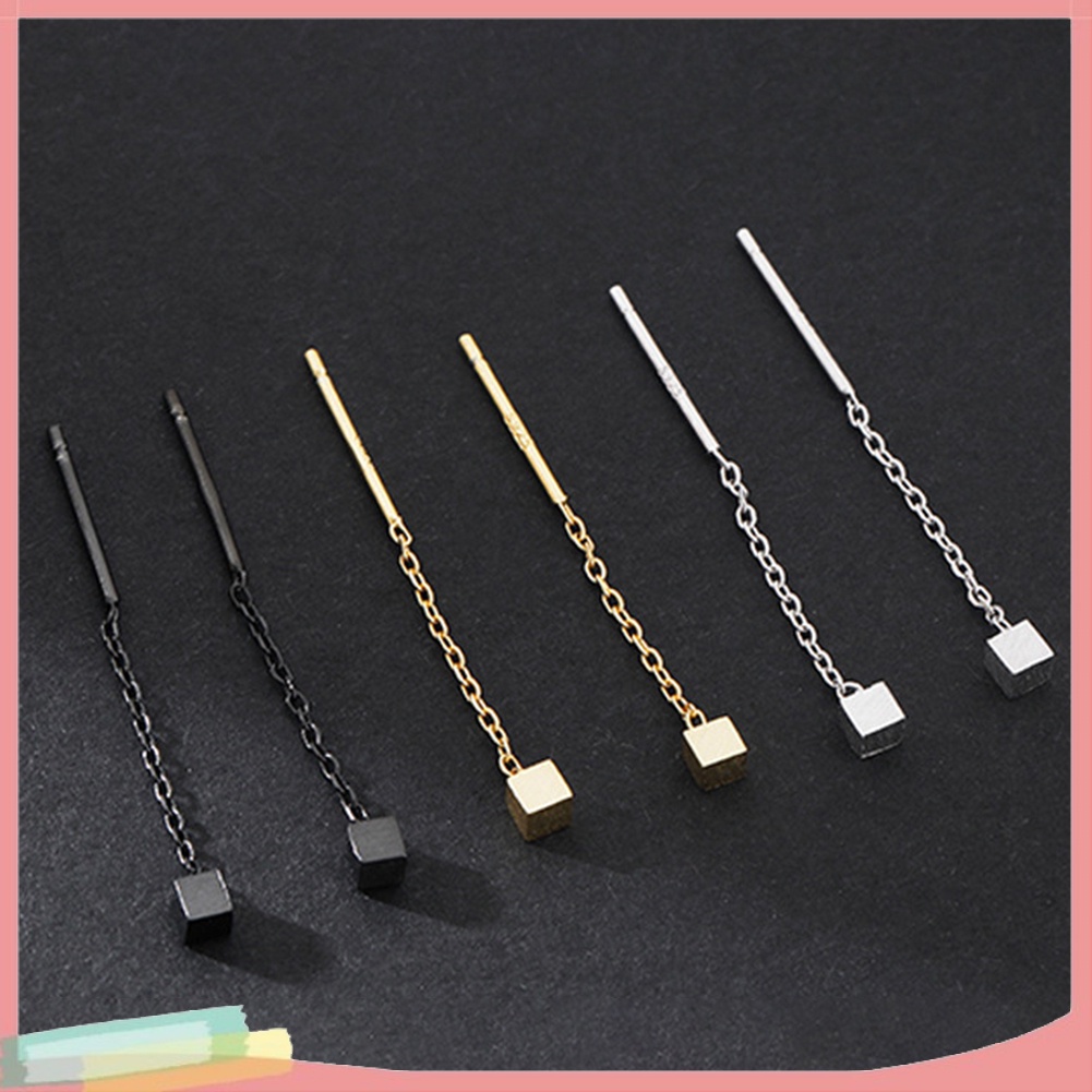 Đôi Khuyên Tai Dài Phối Hình Khối Lập Phương Thời Trang Cho Nữ