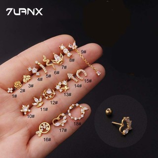 Khuyên tai 7UANX thép không gỉ 16G đính đá zircon helix nhân tạo thời trang