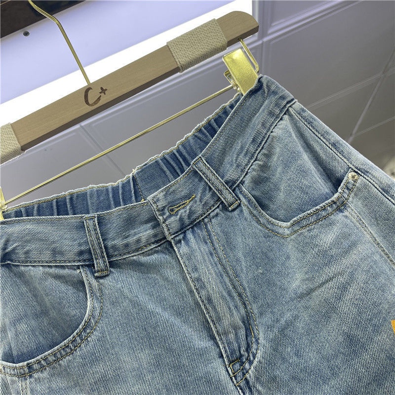 Jiashucheng Quần Short Denim Lưng Cao Ống Rộng Rách Gối Thời Trang Mùa Hè Phong Cách Hàn Quốc Mới Cho Nữ