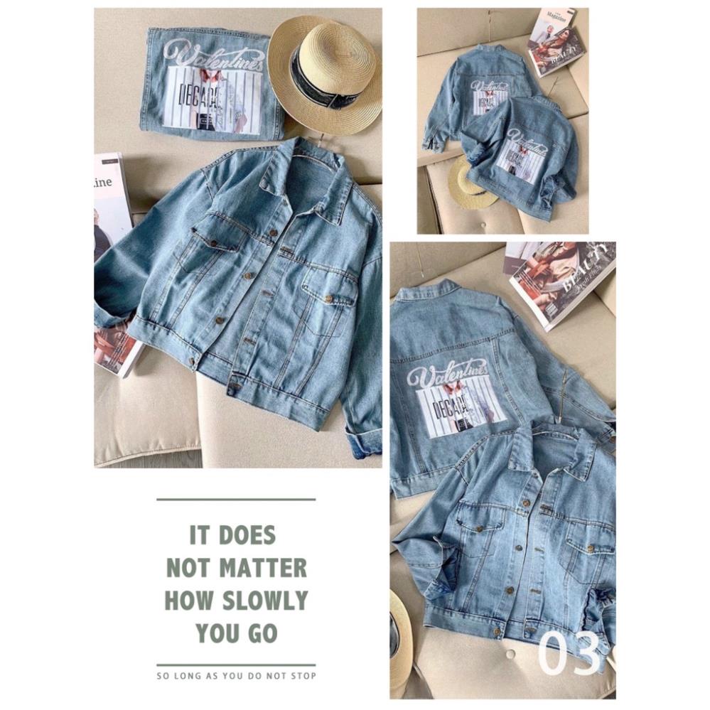 Loại 1 Áo Khoác Jeans Nữ Valentin Hình Cô Gái Dài Tay dưới 65kg - Áo Sơ Mi Bò Nữ G0220