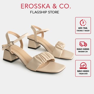 Erosska - Giày sandal cao gót nữ mũi vuông quai nhún màu nude - EB051