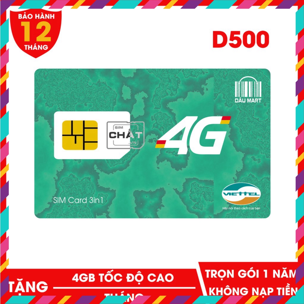 SĂN QUÀ SIM 4G VIETTEL D500 TRỌN GÓI 1 NĂM (4GB/THÁNG) KHÔNG CẦN NẠP TIỀN .....