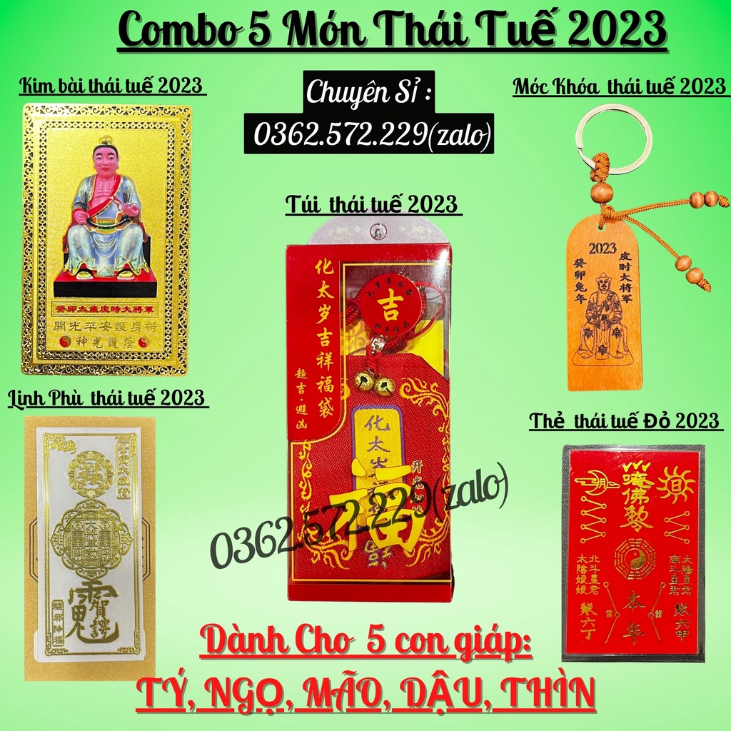 Combo Trọn Bộ 5 Món Thái Tuế 2023: Túi Thái Tuế-Móc Khóa-Kim Bài-Linh