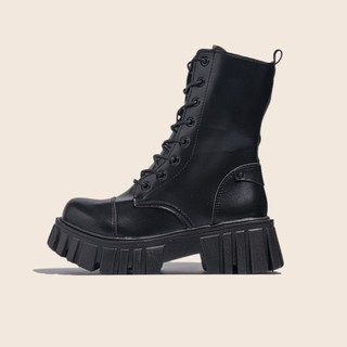 Giày boot nữ cổ cao da bóng màu đen đế độn tăng chiều cao, khóa kéo bên hông mới nhất giaybom b1848
