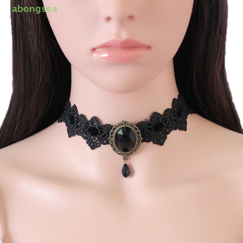 Vòng Cổ Choker Dây Nhung Đen Đính Đá Pha Lê Phong Cách Gothic Cổ Điển