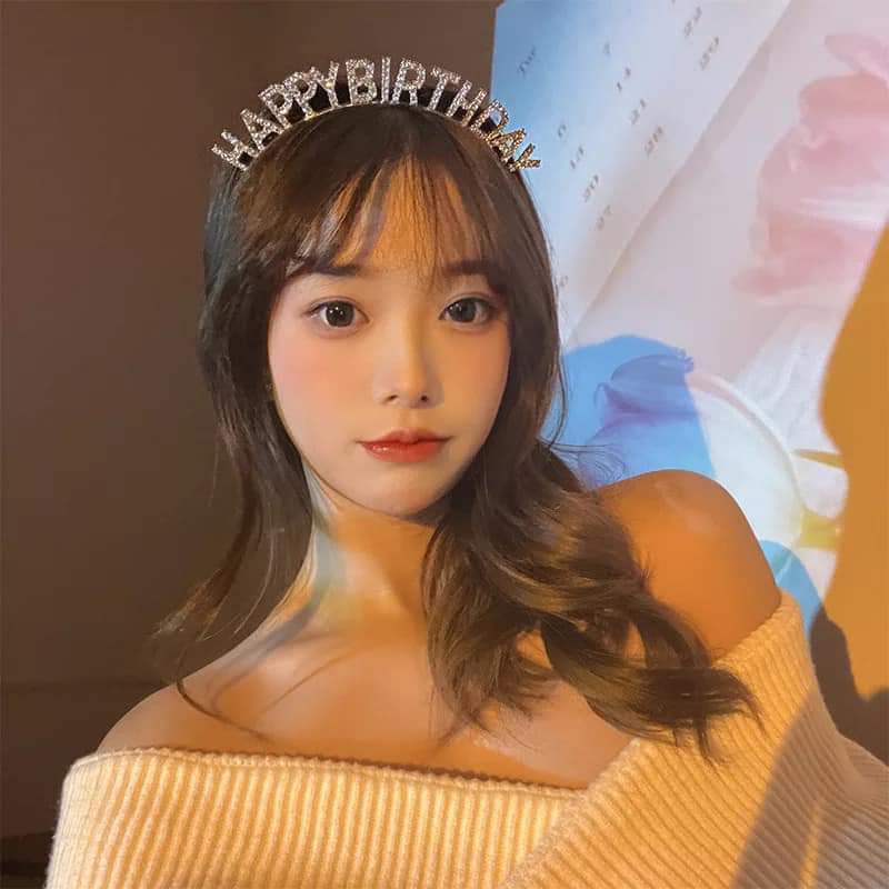 Băng đô cài tóc hình chữ Happy Birthday đính đá long lanh cho nữ